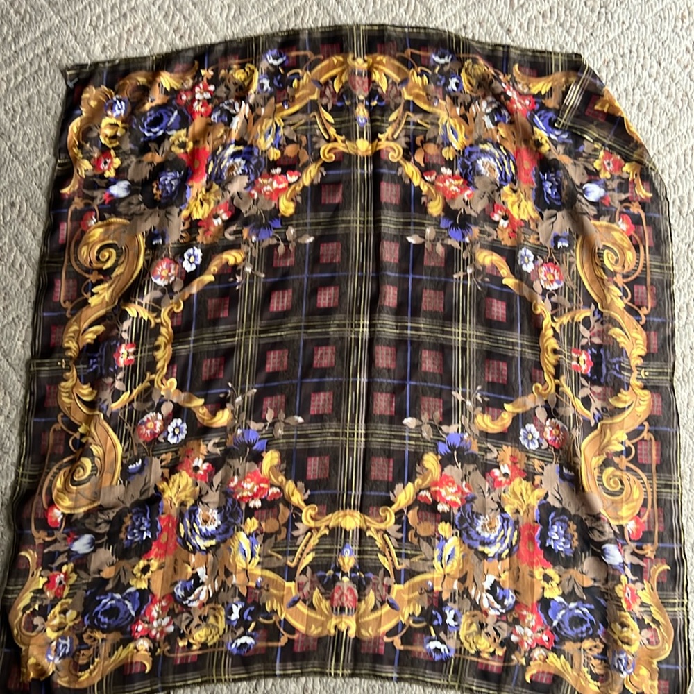 Vintage square scarf, floral plaid